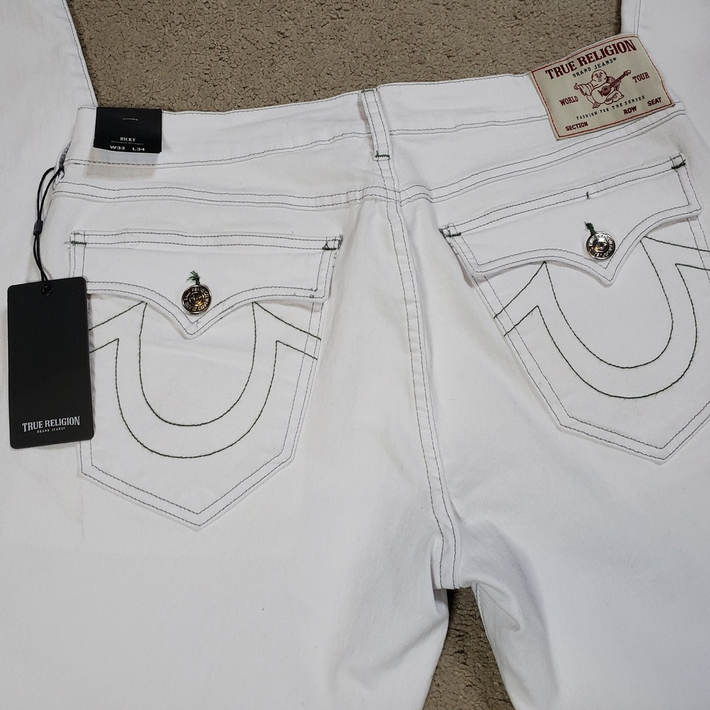 True Religion Ricky Relaxed Straight Leg Jeans Optic White Mens W33 L34 NWT